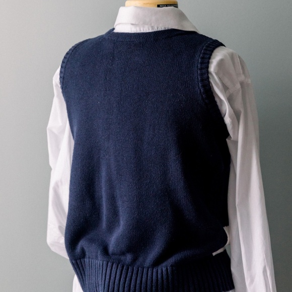 Women's Vintage Navy Polka Dot Sweater Vest - Picture 3 of 5
